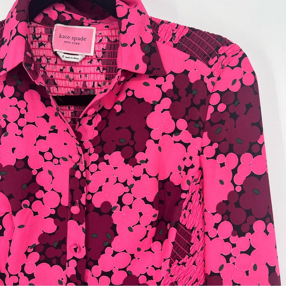Kate Spade Pink Floral Mini Dress Long Sleeve Fit & Flare Size 0 - Picture 6 of 12